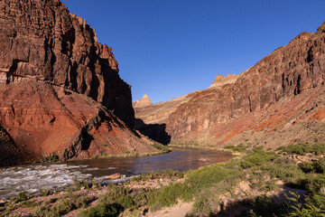 Bright red rock of Red Canyon in Grand Canyon National Park at sunset