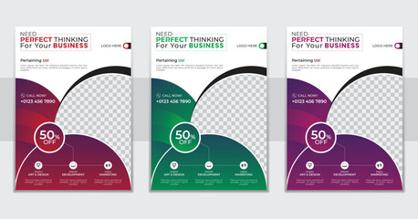 2023 modern flyer layout for minimal and modern business purpose agency with 3 design, 3 color gradient. Corporate business advertising marketing.