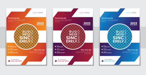 Digital marketing flyer layout.Minimalistic Business corporate Concept of Brand Identity Mock-Up set 3 color gradient abstract design. Vector mockup template of vertical promotional  business brochure