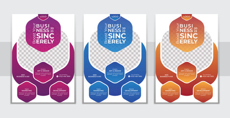 summer sale flyer design. Corporate Business leaflet a4 size design layout with 3 colors gradient. Red, blue and orange color 3 flyer set for advertising, marketing, online and offline service. 