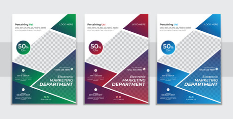 Free Vector Business and Corporate Modern and Unique Flyer Design layout with 3 color gradient mockup file. Advertising vector eps, Ai. Trend design geometric.