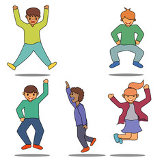 Children's character poses, cheerful illustrations of boys and girls. Vector illustration in cartoon style