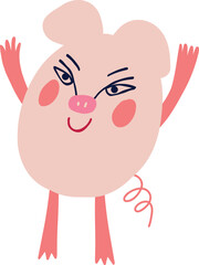 Funny bizarre quirky pink pig. Illustration in a modern flat style for Halloween