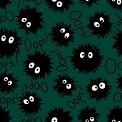 Cartoon monsters seamless kawaii fluffy aliens pattern for Halloween wrapping paper and fabrics and kids