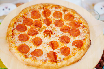slices of pepperoni pizza. Italian cuisine.