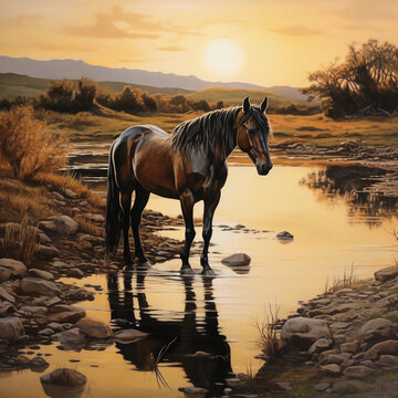 Graceful Majesty: A Horse's Serenity by the Water's Edge