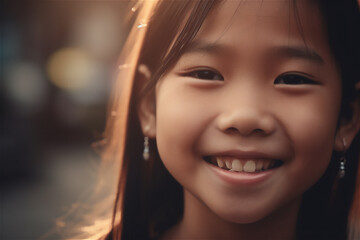 portrait of an asian smiling child, elementary gril