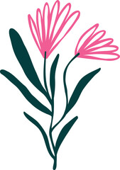 Creative quirky flowers, bright card with wildflowers in vibrant colors