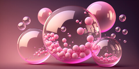 Fototapeta na wymiar Generative AI, pink balloons, balls, soap bubbles, holiday decor, decorations, background, space for text, banner, event agency, advertising, fun, disco, birthday, valentine's day