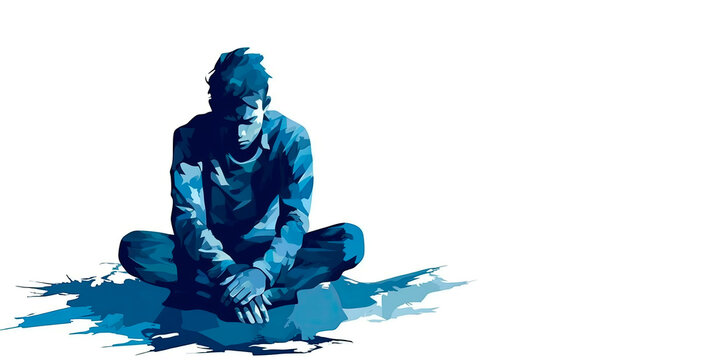 A teenager sitting on the floor with low self-esteem and sad.Struggling in the Dark: The Invisible Torment of Mental Illness as Depression and Anxiety, copy space
