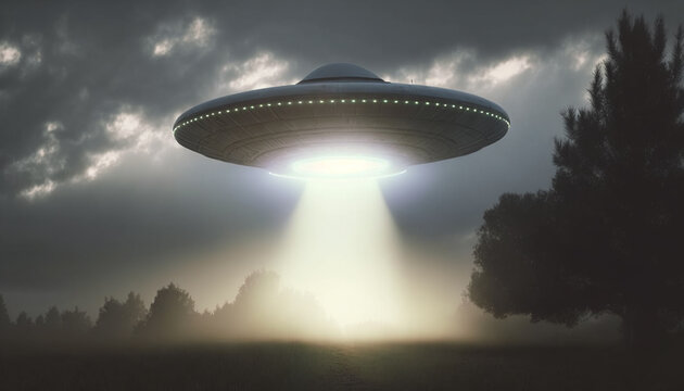 illustration of alien ufo in space. Generative AI