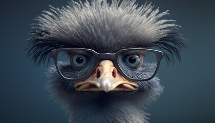 Fototapeta premium funny gray ostrich in glasses. Generative AI