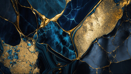 golden marble abstract background with blue. Generative AI