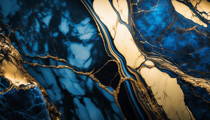 golden marble abstract background with blue. Generative AI
