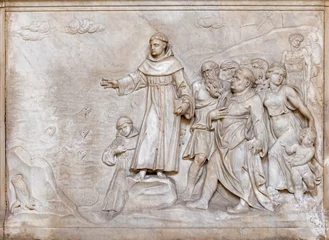 Foto op Canvas NAPLES, ITALY - APRIL 21, 2023:  The marble relief  St Anthony preaching to the fish in the church Chiesa di Sant'Anna dei Lombardi by Annibale Caccavello (1515 - 1570). © Renáta Sedmáková