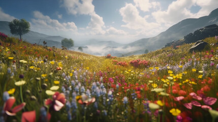 beautiful flowers in the field. Generative AI