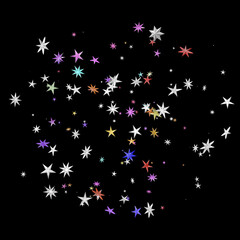 Fototapeta na wymiar Rainbow stars. Falling stars on a black background. Illustration of flying shiny stars. Decorative element. Suitable for your design, cards, invitations, gift, vip.