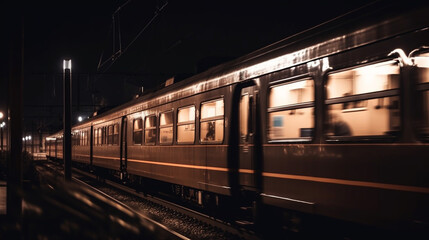 Naklejka premium night view of the moving subway. Generative AI