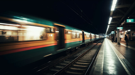 Fototapeta na wymiar night view of the moving subway. Generative AI