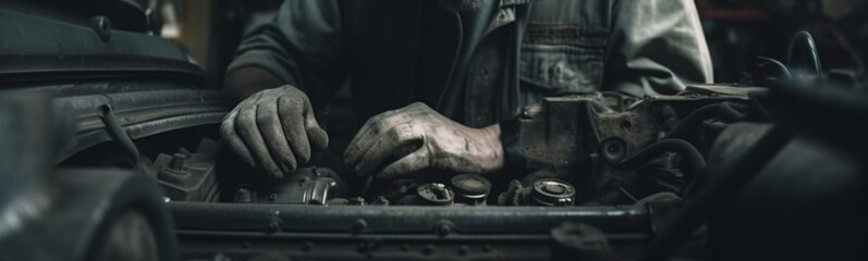 close-up of a man working on a machine tool. Generative AI