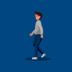 Character of a young man walking Edited flat vector illustration, clip art