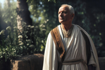 Close-up portrait of Roman senator wearing a white toga (Generative AI) - obrazy, fototapety, plakaty