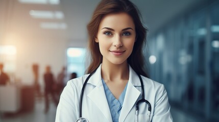 Attractive female doctor in front of medical group with generative ai 