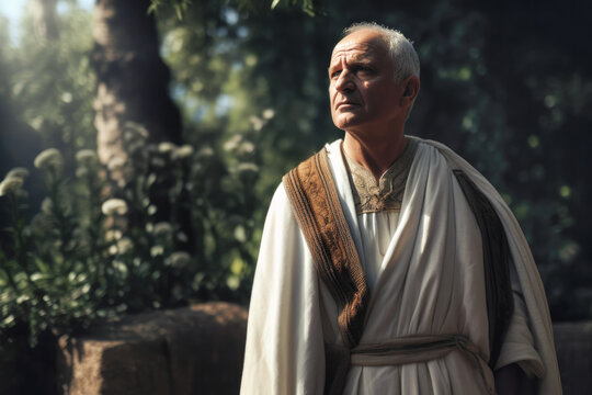 Close-up portrait of Roman senator wearing a white toga (Generative AI)