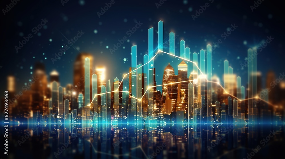 Poster financial stock market graph on technology abstract background with generative ai