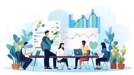 Business Team Entrepreneur discussion and analysis report chart data in office, brainstorming in Meeting and successful teamwork   with generative ai