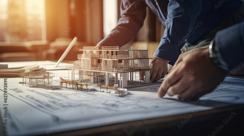 Aufkleber business meeting construction engineer discussing architect plan with generative ai