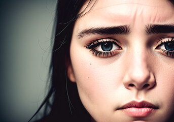 Fototapeta premium Sad girl, the concept of apathy and depression. Generative AI.