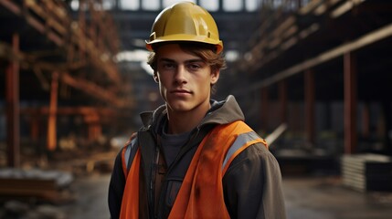portrait of a young construction worker - obrazy, fototapety, plakaty