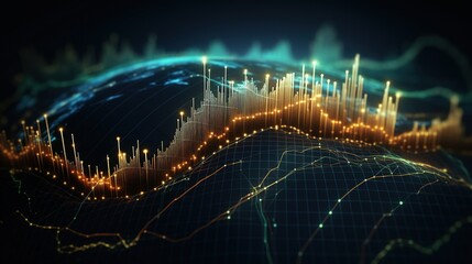 Global business growth graph stock financial success market chart on digital investment strategy exchange finance data concept,  technology economy communication network connection with generative ai