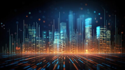 Fototapeta premium Stock market chart on city background, with generative ai