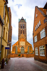 The Marienkirche (also Sankt Marienkirche) in Old town of Wismar, Germany. One of the oldest buildings in the Hanseatic city of Wismar