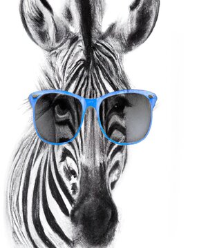 Animal With Glasses, Zebra With Glasses, Zebra, Zebra Print, Animal Print, Printable Art, Pet Print, Pet Portrait, Animal Wall Art, Zebra Art