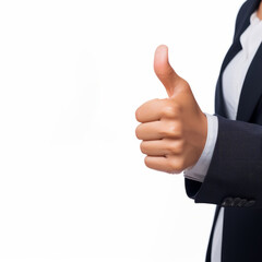 Hand wearing a suit giving the thumbs up sign