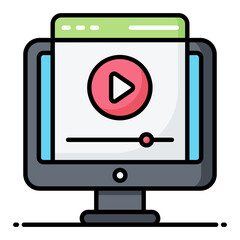 Online Video Line Color Icon