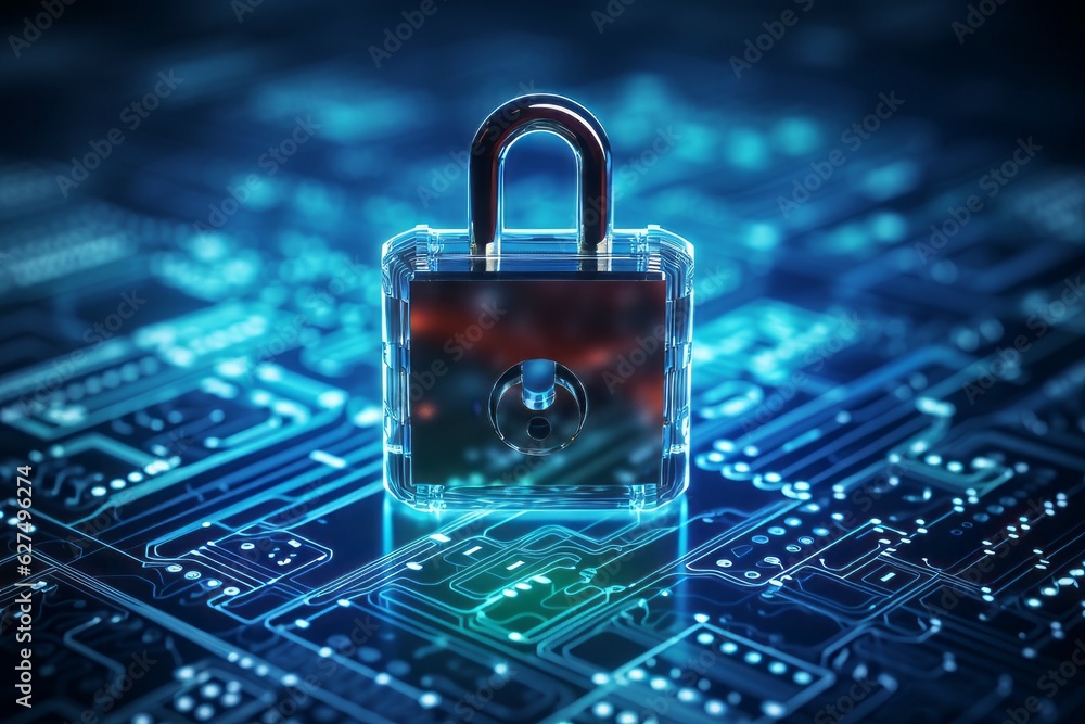 Aufkleber futuristic background with a padlock as a symbol of internet security and personal data protection. 
