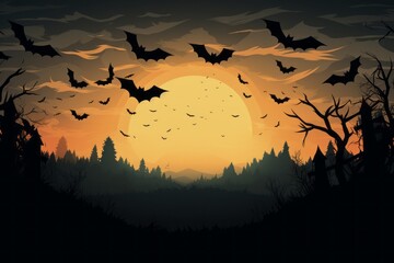 Fototapeta na wymiar Cartoon background with bats. Halloween concept. Backdrop with selective focus and copy space