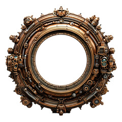 Metallic frame with vintage machine gears and cogwheel. Isolated on transparent background. Mock up template.