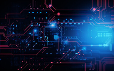 Digital technology futuristic banner with circuit lines 