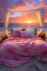 Romantic double bed at the beach