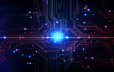 Fototapeta premium Digital technology futuristic banner with circuit lines 