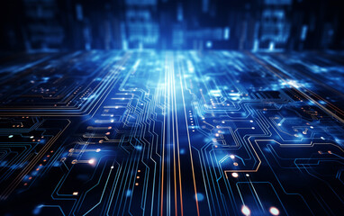 Fototapeta premium Digital technology futuristic banner with circuit lines 
