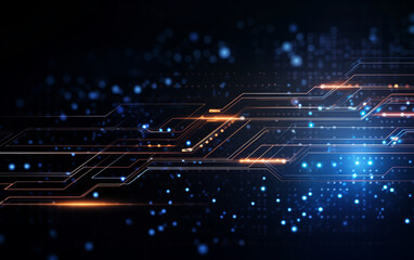 Obraz premium Digital technology futuristic banner with circuit lines 