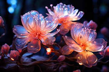 Macro photo of bioluminescent rhododendron. Generative AI