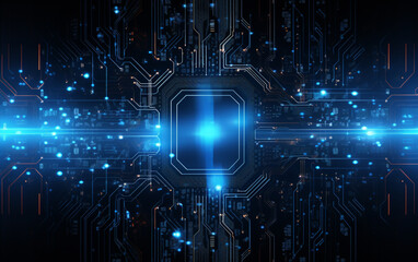 Obraz premium Digital technology futuristic banner with circuit lines 