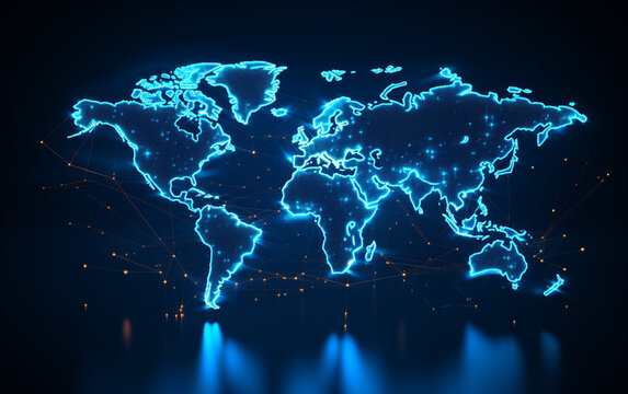 Fototapeta Digital world map hologram blue background